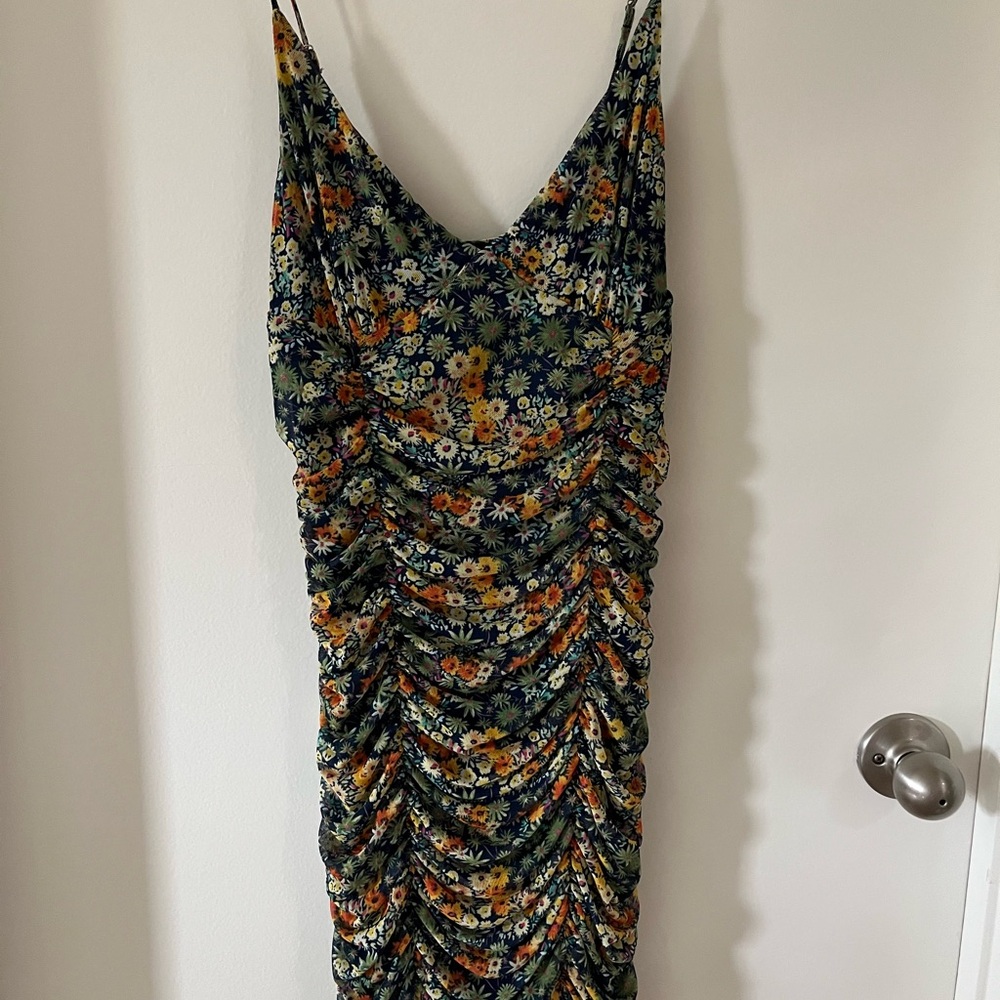 Urban Outfitters Floral Print Ruched Mini Dress